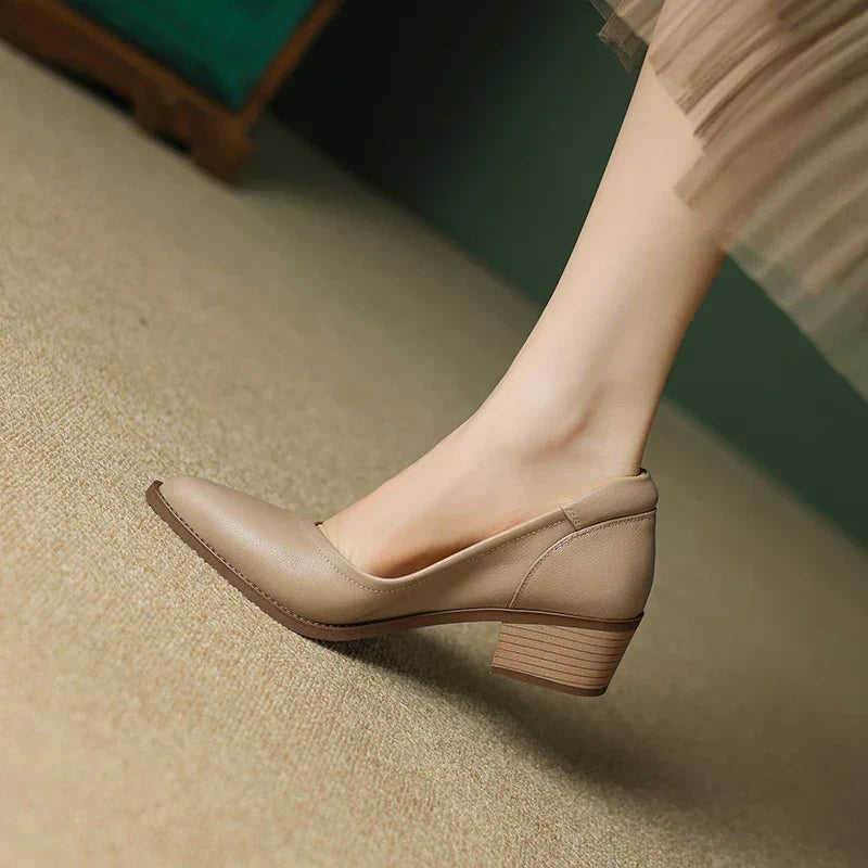 Pointed Toe Block Heel Pumps – Slip-On Low Heel Work Shoes