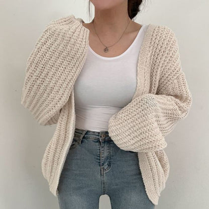 Chunky Knit Oversized Cardigan – Open Front Balloon Sleeve