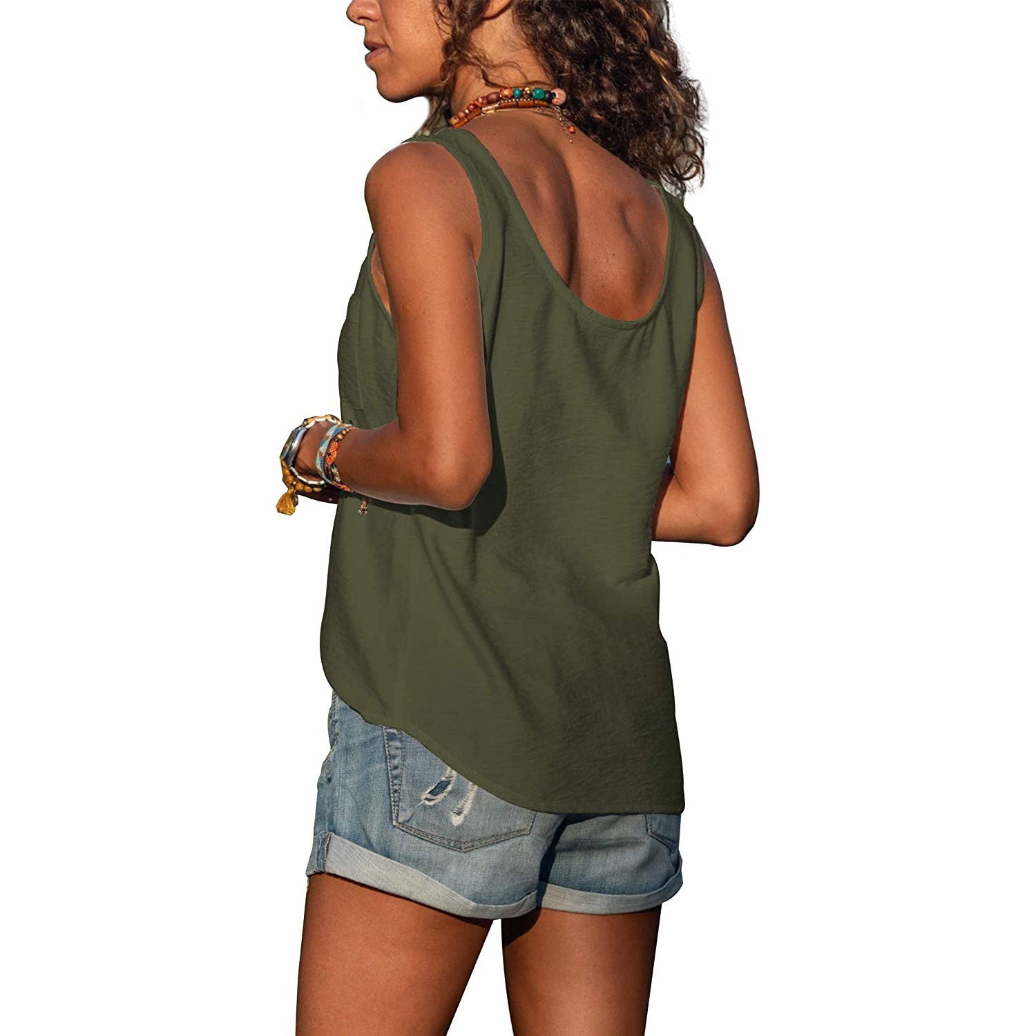 Women's Boho Button-Front Tank Top – Sleeveless Casual Summer Top