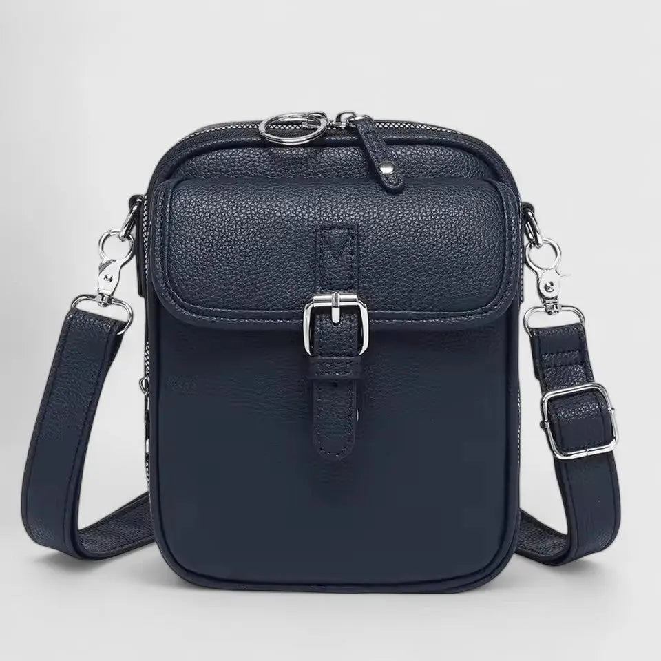 Pebbled Faux Leather Crossbody Bag – Buckle Flap Multi-Pocket Purse