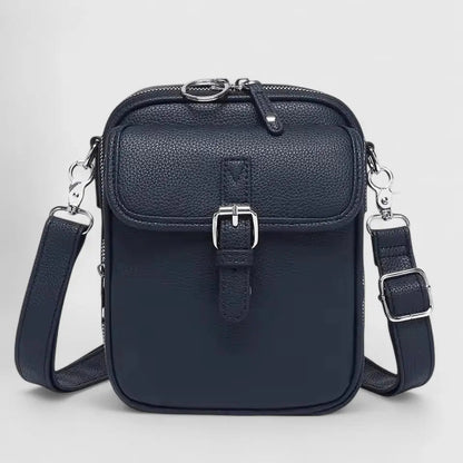 Pebbled Faux Leather Crossbody Bag – Buckle Flap Multi-Pocket Purse