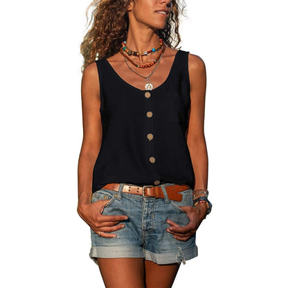 Women's Boho Button-Front Tank Top – Sleeveless Casual Summer Top