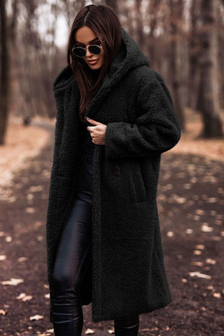 Long Teddy Bear Coat Women – Hooded Oversized Sherpa Coat