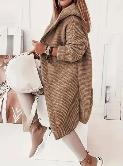 Hooded Knit Cardigan Women – Oversized Long Button-Front Sweater