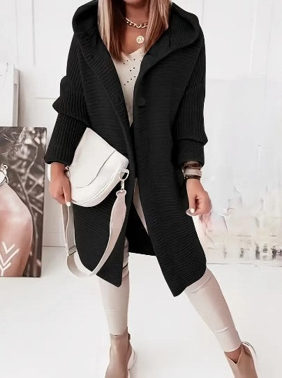 Hooded Knit Cardigan Women – Oversized Long Button-Front Sweater