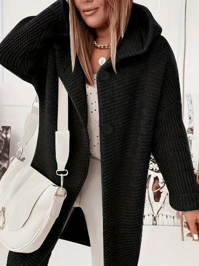 Hooded Knit Cardigan Women – Oversized Long Button-Front Sweater