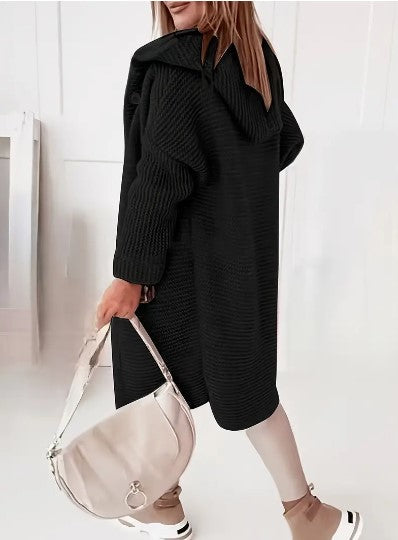Hooded Knit Cardigan Women – Oversized Long Button-Front Sweater