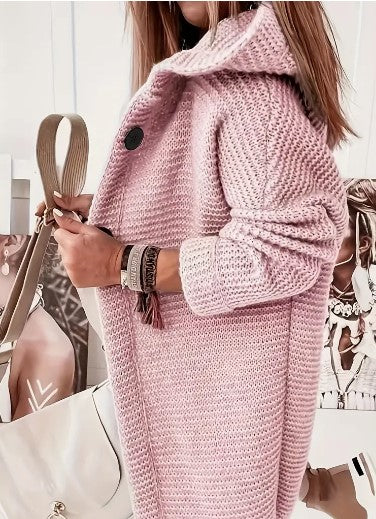Hooded Knit Cardigan Women – Oversized Long Button-Front Sweater