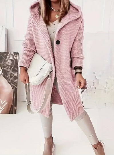 Hooded Knit Cardigan Women – Oversized Long Button-Front Sweater