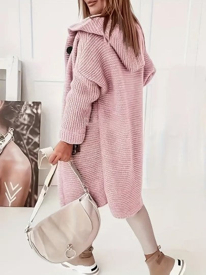 Hooded Knit Cardigan Women – Oversized Long Button-Front Sweater