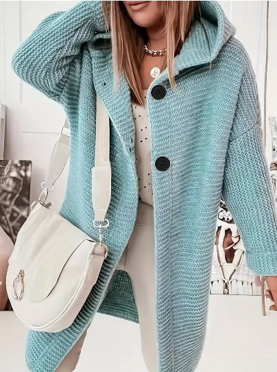 Hooded Knit Cardigan Women – Oversized Long Button-Front Sweater