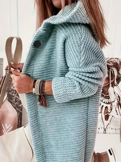 Hooded Knit Cardigan Women – Oversized Long Button-Front Sweater