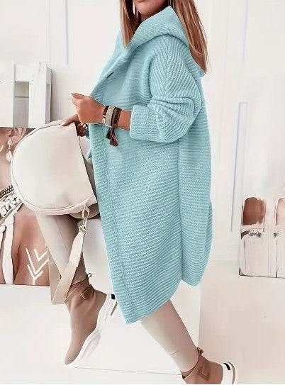 Hooded Knit Cardigan Women – Oversized Long Button-Front Sweater