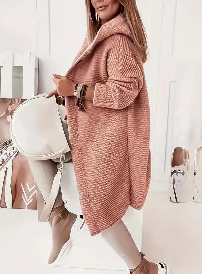 Hooded Knit Cardigan Women – Oversized Long Button-Front Sweater