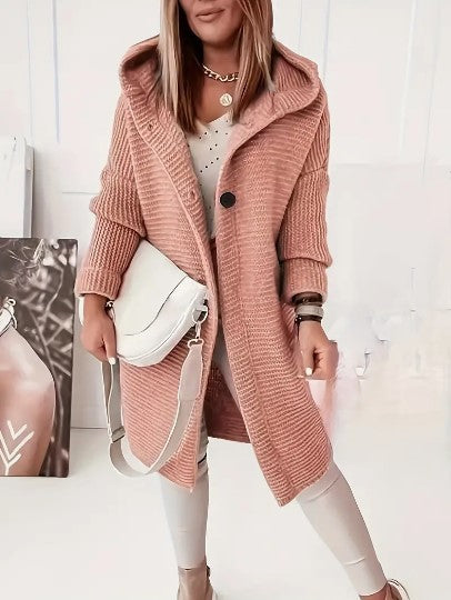 Hooded Knit Cardigan Women – Oversized Long Button-Front Sweater