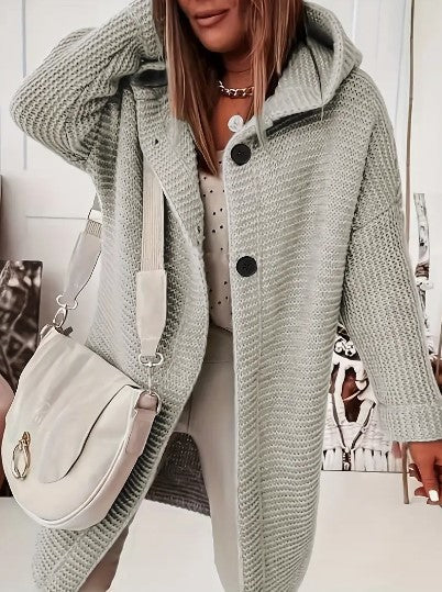 Hooded Knit Cardigan Women – Oversized Long Button-Front Sweater