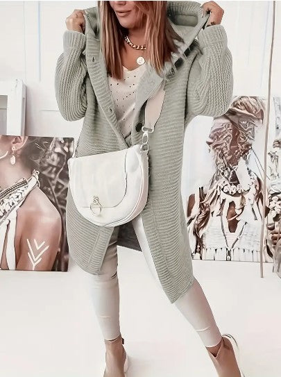 Hooded Knit Cardigan Women – Oversized Long Button-Front Sweater