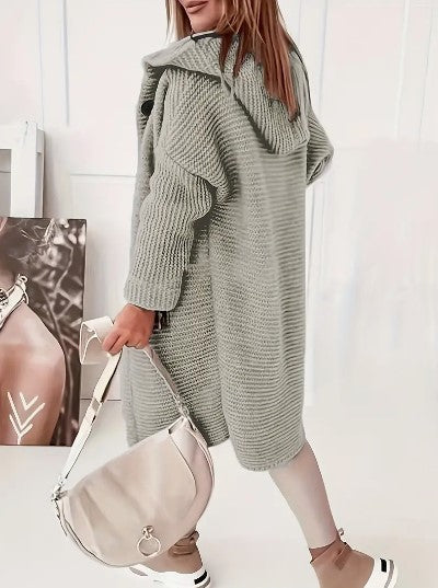 Hooded Knit Cardigan Women – Oversized Long Button-Front Sweater