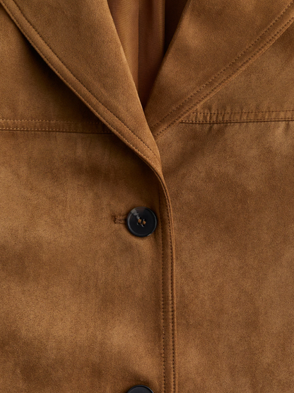 Suede Blazer Jacket – Women's Oversized Button-Front Notch Lapel