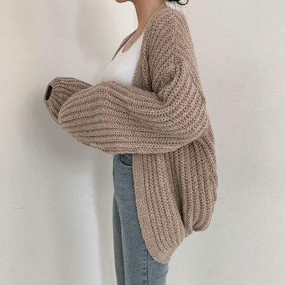 Chunky Knit Oversized Cardigan – Open Front Balloon Sleeve