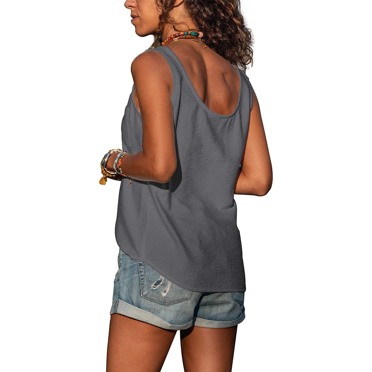 Women's Boho Button-Front Tank Top – Sleeveless Casual Summer Top