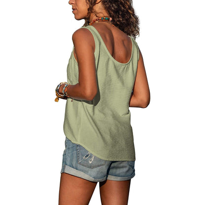 Women's Boho Button-Front Tank Top – Sleeveless Casual Summer Top