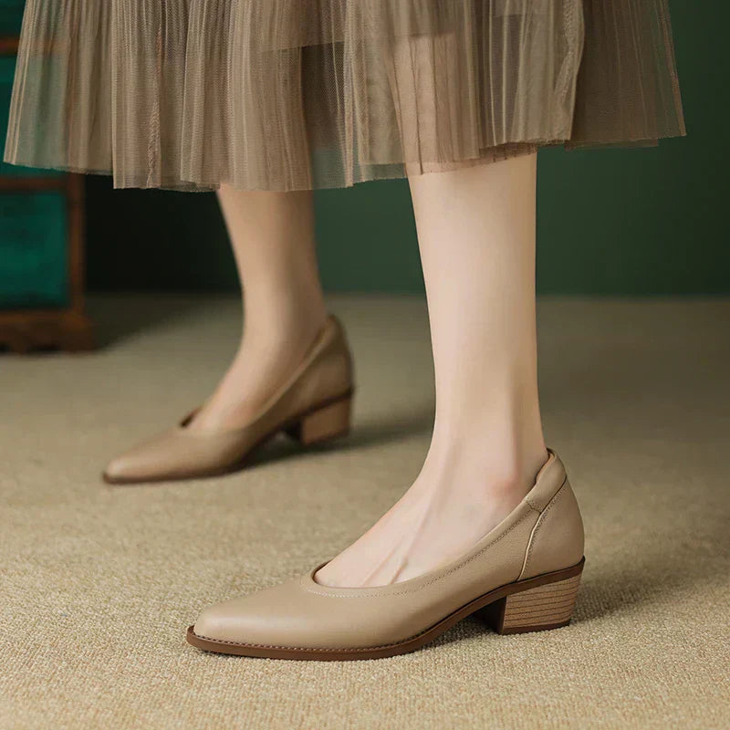 Pointed Toe Block Heel Pumps – Slip-On Low Heel Work Shoes