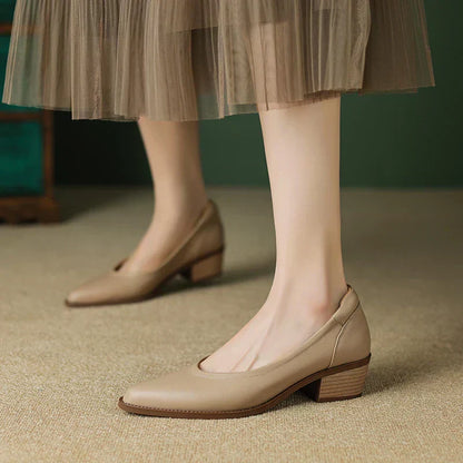 Pointed Toe Block Heel Pumps – Slip-On Low Heel Work Shoes