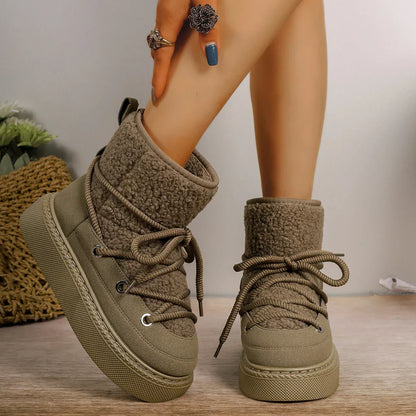 Sherpa Platform Ankle Boots – Women's Lace-Up Winter Boots