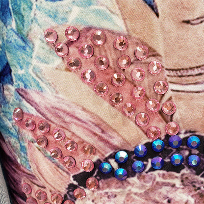 Rhinestone Denim Jacket – Sunflower Back Print Long Sleeve