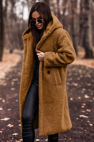 Long Teddy Bear Coat Women – Hooded Oversized Sherpa Coat