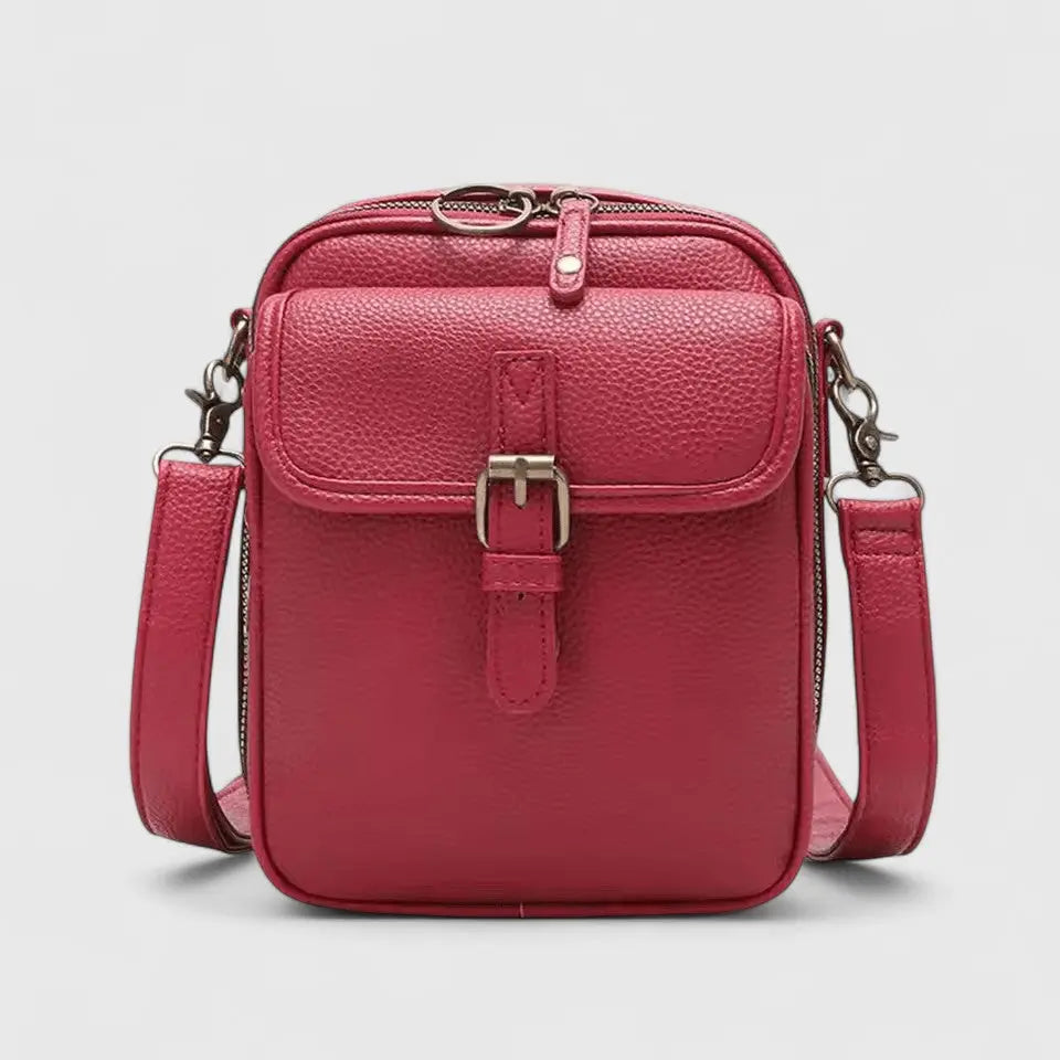Pebbled Faux Leather Crossbody Bag – Buckle Flap Multi-Pocket Purse