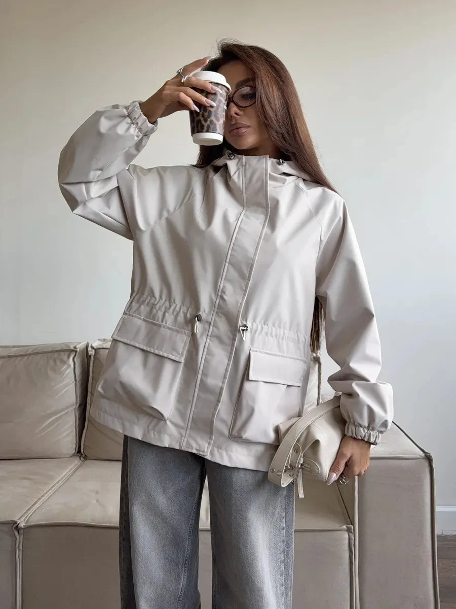 Waterproof Hooded Windbreaker Jacket – Nylon Relaxed Fit Rain Jacket