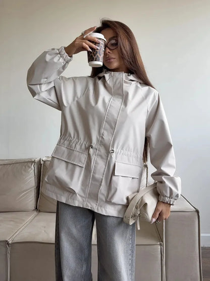 Waterproof Hooded Windbreaker Jacket – Nylon Relaxed Fit Rain Jacket