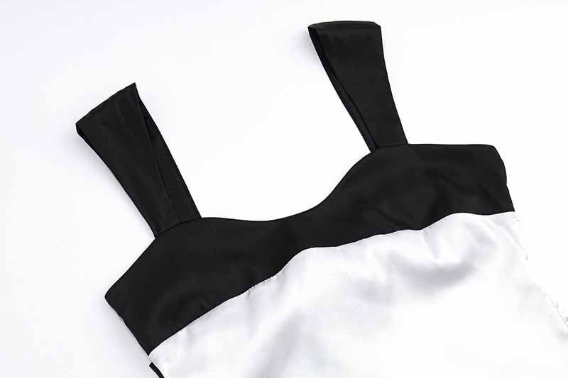 Satin Backless Crop Top – Two-Tone Plunge Neck Tie-Back