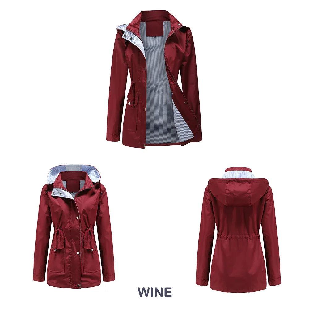 Longline Waterproof Rain Jacket – Hooded Drawstring Waist Windbreaker