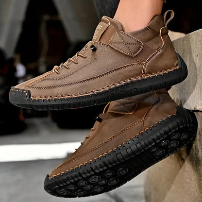 Lace-Up Casual Sneakers – Velcro Strap Cushioned Flat Walking Shoes