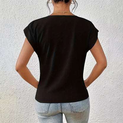 Twist Front V-Neck Top – Short Sleeve Solid Casual Top