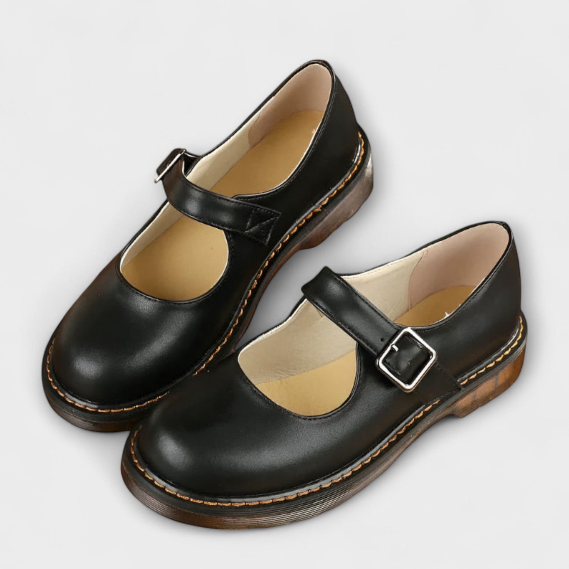 Leather Mary Jane Flats – Buckle Strap Round Toe Flat Shoes