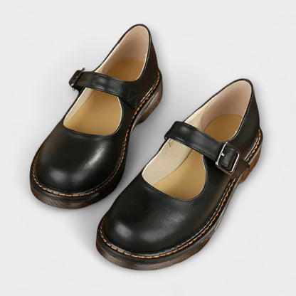 Leather Mary Jane Flats – Buckle Strap Round Toe Flat Shoes
