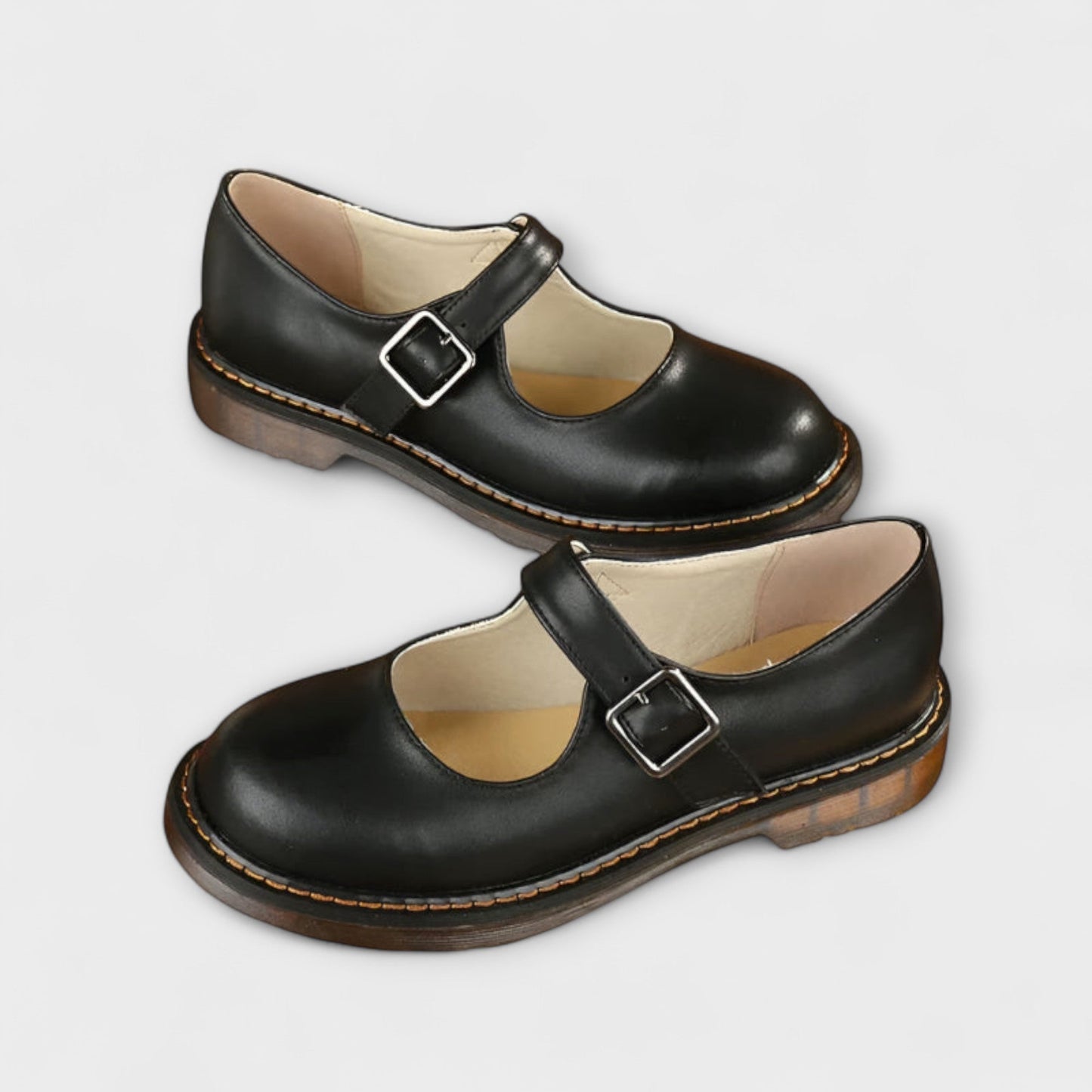 Leather Mary Jane Flats – Buckle Strap Round Toe Flat Shoes