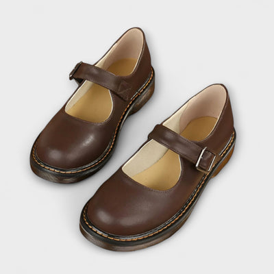Leather Mary Jane Flats – Buckle Strap Round Toe Flat Shoes