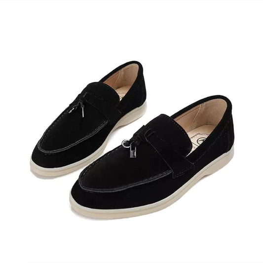 Suede Tassel Loafers Women – Slip-On Flat Loafer White Sole