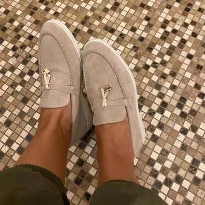 Suede Tassel Loafers Women – Slip-On Flat Loafer White Sole