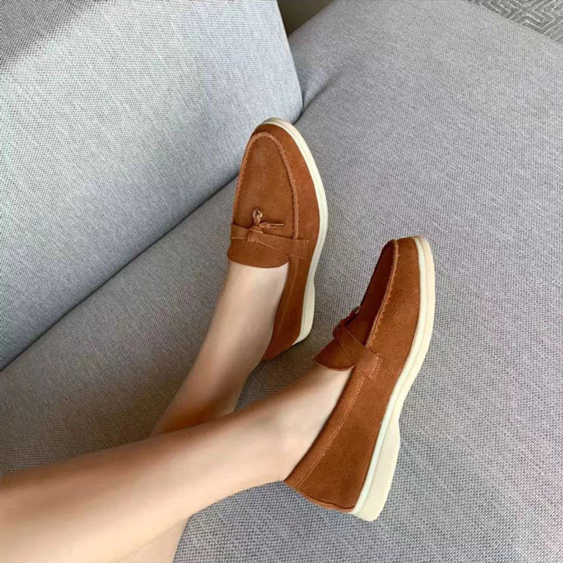 Suede Tassel Loafers Women – Slip-On Flat Loafer White Sole