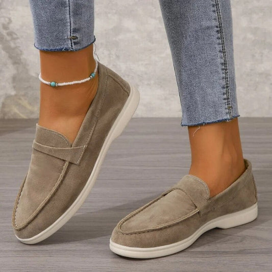 Suede Slip-On Loafers – Women's Flat Casual Moc-Toe Shoes