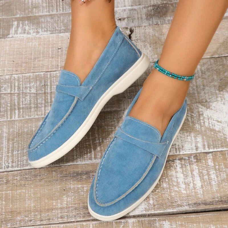 Suede Slip-On Loafers – Women's Flat Casual Moc-Toe Shoes