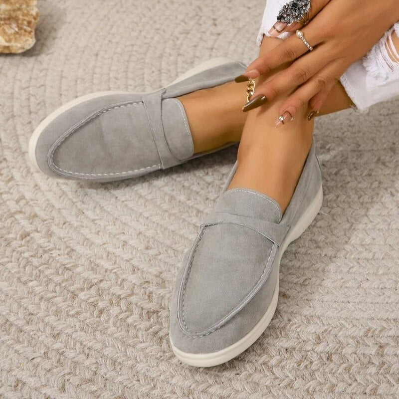 Suede Slip-On Loafers – Women's Flat Casual Moc-Toe Shoes