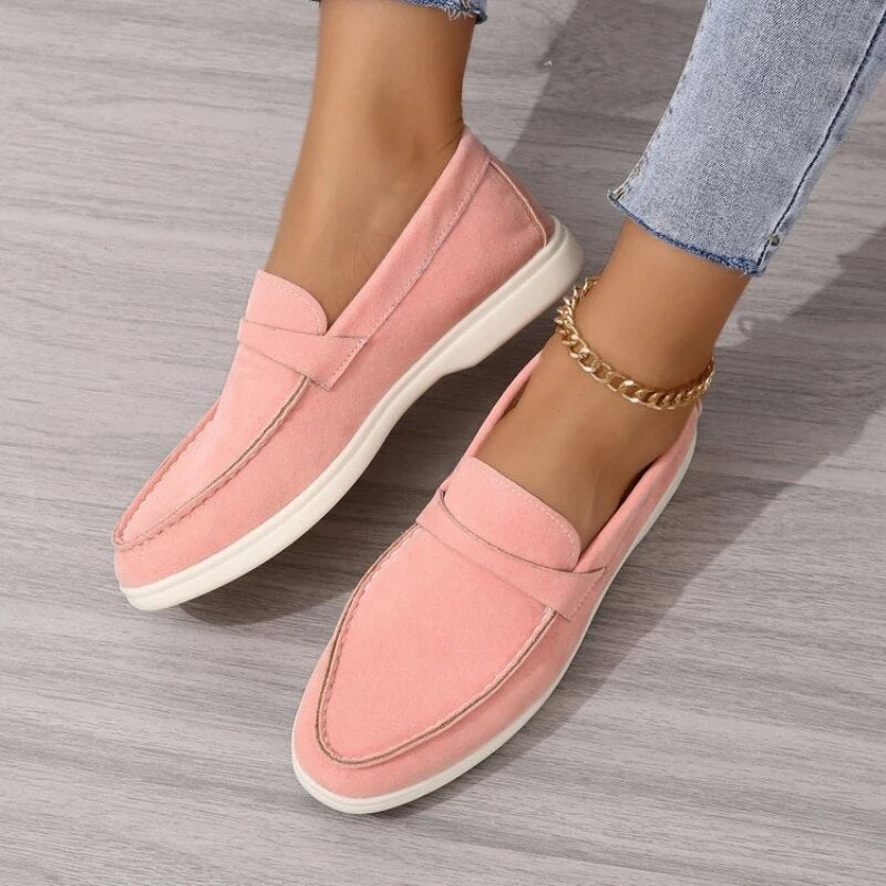 Suede Slip-On Loafers – Women's Flat Casual Moc-Toe Shoes