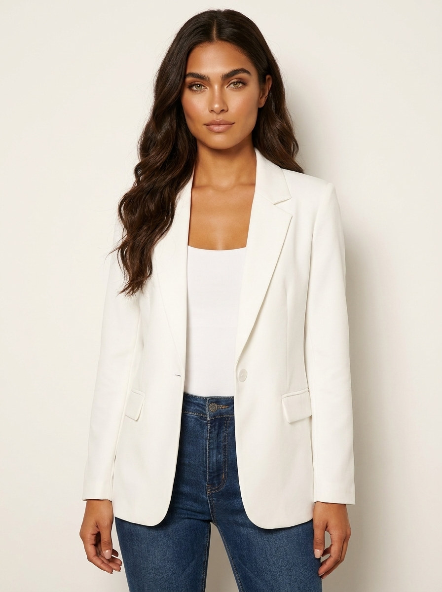 Tailored Single-Button Blazer – Fitted Notch Lapel Work Blazer
